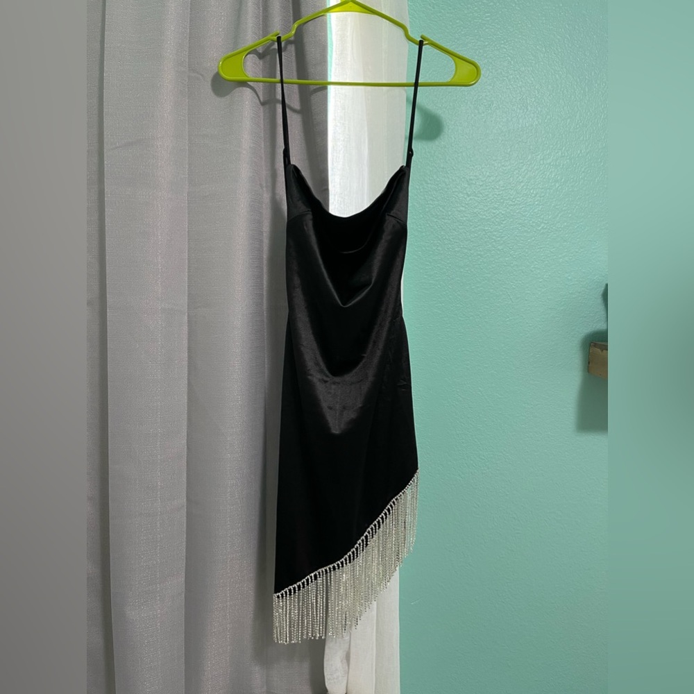 Black Mini Dress With Frail Rhinestones
